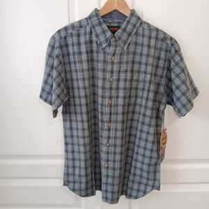 Flyshacker Men's Indigo Blue Vintage Wash Plaid Short Sleeve Shirt Size M